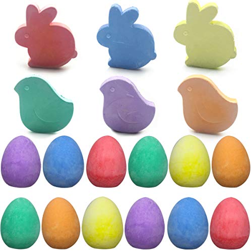 Jofan 18 Pack Easter Sidewalk Chalk Set with Easter Eggs Bunny Chicken for Kids Boys Girls Toddlers Easter Basket Stuffers Gifts Fillers Party Favors