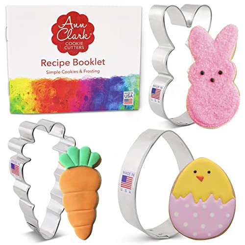 Ann Clark Cookie Cutters 3-Piece Easter Fun Cookie Cutter Set with Recipe Booklet, Easter Bunny, Egg and Carrot
