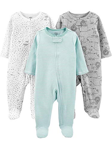 Simple Joys by Carter's Baby 3-Pack Neutral Sleep and Play, Mint/Stripes/Heather Grey/Prints, 6-9 Months