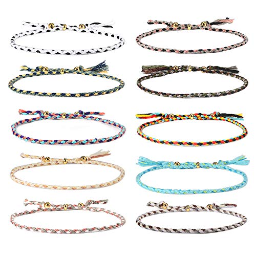 Jeka Handmade Wrap Friendship Braided Bracelet for Women Girls - 10Pcs Colorful Wrist Cord Rope Adjustable Boho Birthday Gifts-Party Favors