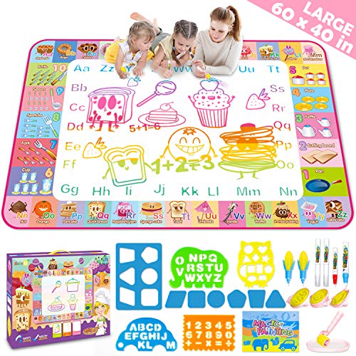 Aqua Magic Doodle Mat,Kids Toddlers Water Drawing Painting Writing Board Toy Educational Toys for Boys Girls,Neon Color Doodle Mat Best Holiday Birthday Gifts for Age 3 4 5 6 7 8 Year Old