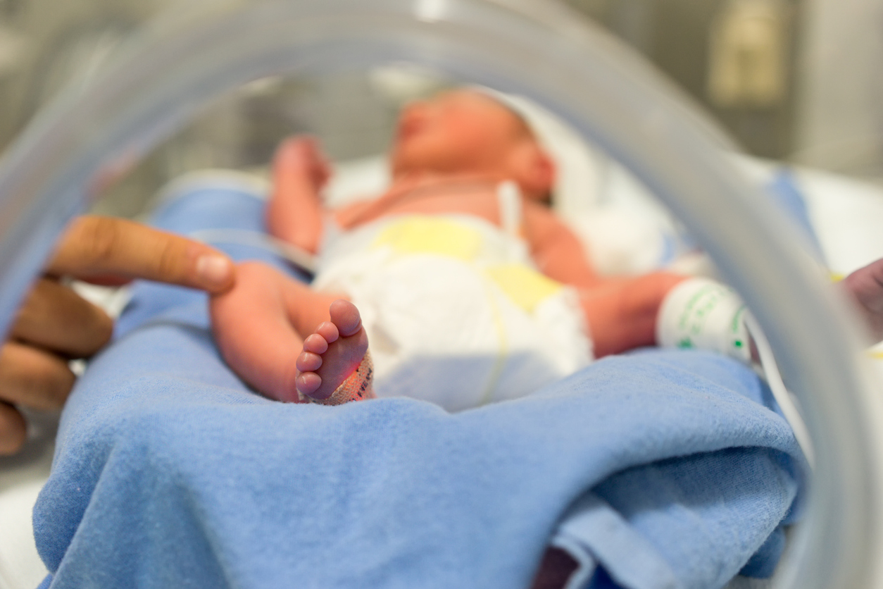 Photo of a premature baby in incubator
