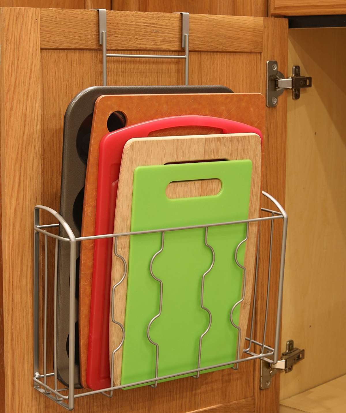 Over-the-cabinet kitchen storage for cutting boards