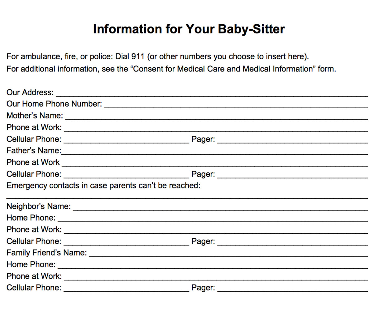 Emergency Information Form For Babysitters Printable Familyeducation