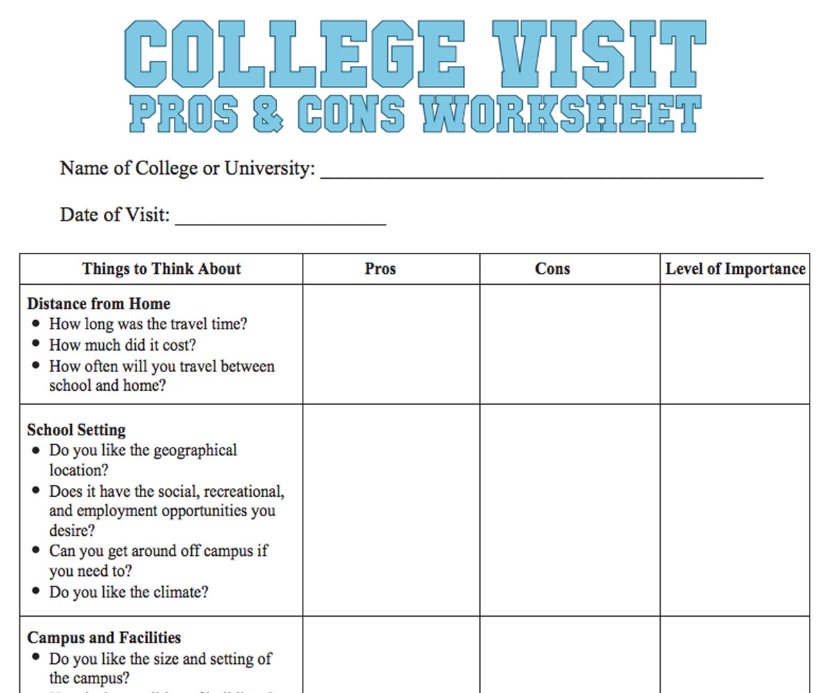 College Visit Checklist Worksheet - FamilyEducation With Choosing A College Worksheet