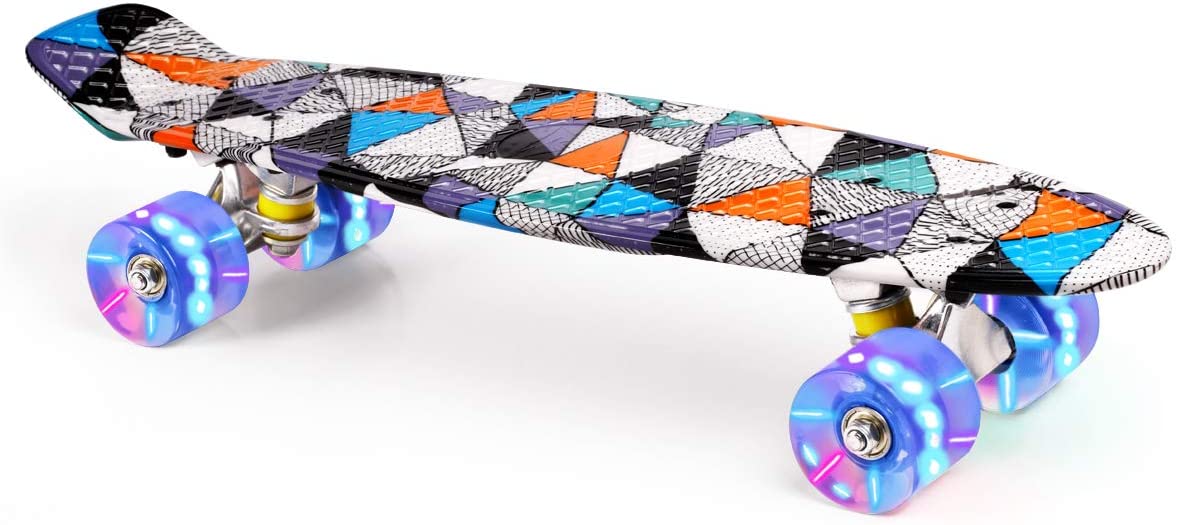 Animiles Skateboard Complete 22 Retro Skateboard for Kids Teens Adults Mini Cruiser Skateboard Standard Skateboards with Colorful LED Light Up Wheels for Beginners 