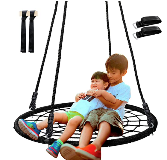 SUPER DEAL 40'' Spider Web Tree Swing Net Swing Platform Rope Swing 71" Detachable Nylon Rope Swivel, Max 660 Lbs, Extra Safe and Durable Steel Frame, Fun for Kids