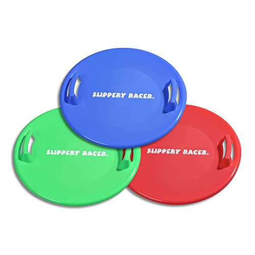Slippery Racer Downhill Pro 26 Inch Diameter Cold Resistant Saucer Disc Outdoor Winter Kids Toy Snow Sled Set, Blue, Red, and Green (3 Pack)