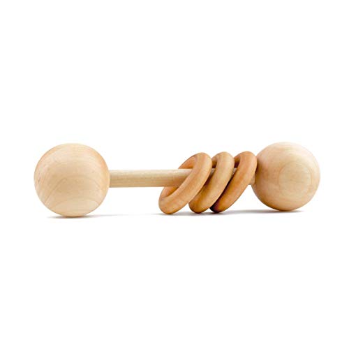 Wood Baby Rattle Teether by Homi Baby, Perfect Montessori Grasping Teething Toy for Babies, Handmade in The USA, Sealed with Organic Virgin Coconut Oil & Beeswax