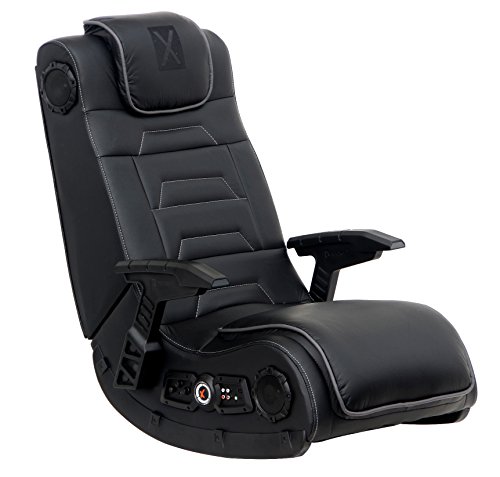X Rocker Pro Series H3 Black Leather Vibrating Floor Video Gaming Chair with Headrest for Adult, Teen, and Kid Gamers - 4.1 High Tech Audio and Wireless Capacity - Foldable and Ergonomic Back Support