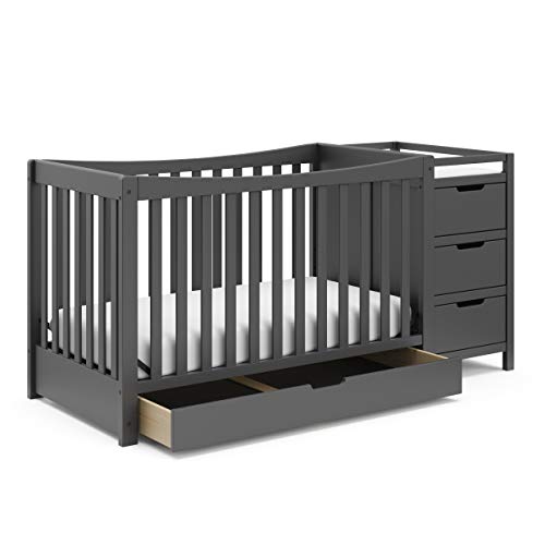 Graco Remi All-in-One Convertible Crib with Drawer & Changer - Jpma-Certified Convertible Crib with Storage Drawer, Gray, 116.73 pounds