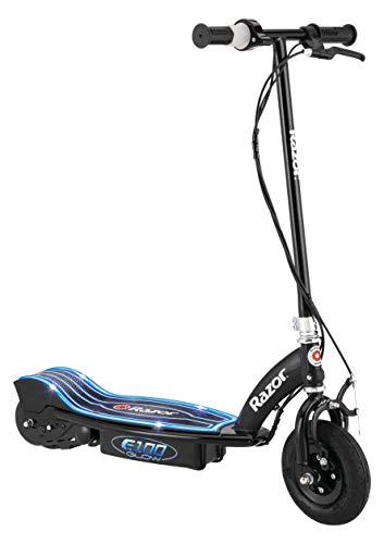 Razor E100 Glow Electric Scooter for Kids Age 8+, LED Light-Up Deck, 8" Air-filled Front Tire, Up to 40 Minutes Continuous Ride Time