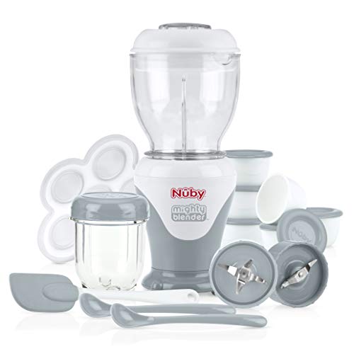 Nuby Mighty Blender with Cook Book, 22-Piece Baby Food Maker Set, Cool Gray
