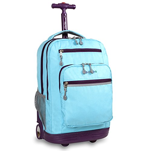 J World New York Sundance Rolling Backpack Girl Boy Roller Bookbag, Sky Blue, One Size