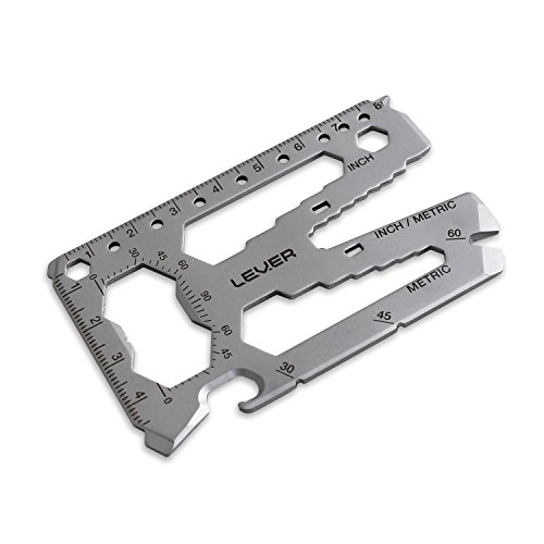 Lever Gear Toolcard Pro - 40 in 1 Credit Card Multitool. Slim, Minimalist Survival Card Wallet Tool Card. TSA Approved Multitool. (Silver no Clip)