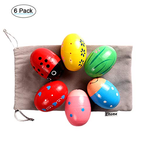 Ehome Wooden Percussion Musical Egg Easter Maracas Egg Shakers Kids Toys with Assorted Colors.
