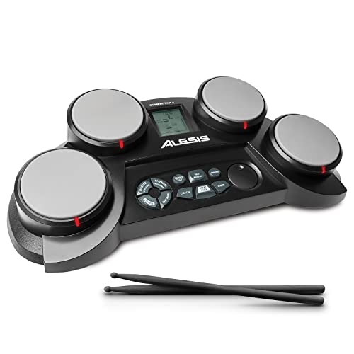 Alesis CompactKit 4 – Tabletop Electric Drum Set with 70 Electronic and Acoustic Drum Kit Sounds, 4 Pads, and Drum Sticks