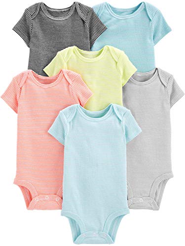 Simple Joys by Carter's Baby 6-Pack Neutral Short-Sleeve Bodysuit, stripes, 0-3 Months