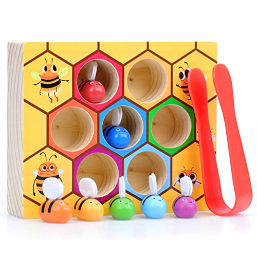 WOOD CITY Toddler Fine Motor Skills Toys,Bee to Hive Matching Game, Wooden Color Sorting Toy for Toddler 2 3 Years Old, Montessori Preschool Learning Toys Gift for Children