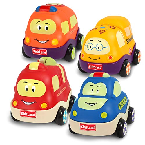 Kidzlane Pull Back Cars for Toddlers | Baby Toy Cars for 1 to 3 Year Old Boy or Girl | Soft & Sturdy Pull Back Car Toys | Set of 4