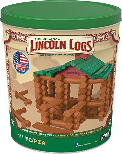 LINCOLN LOGS –100th Anniversary Tin-111 Pieces-Real Wood Logs-Ages 3+ - Best Retro Building Gift Set for Boys/Girls - Creative Construction Engineering – Top Blocks Game Kit - Preschool Education Toy
