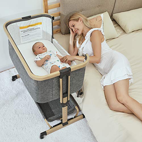 3 in 1 Baby Bassinets,Bedside Sleeper for Baby, Baby Crib with Storage Basket for Newborn, Easy Folding Bassinet for Baby and Safe Co-Sleeping,Adjustable Portable Baby Bed,Travel Bag Included