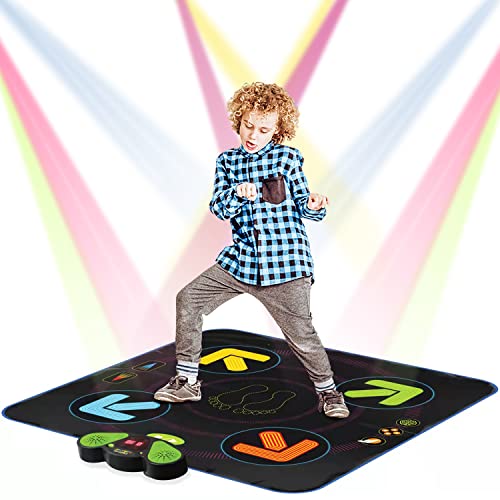 SUNLIN Dance Mat, Dancing Playmat, Gift Toy for Girls Boys, Dance Pad with 4 Game Modes, LED Lights, AUX & Built-in Music, Adjustable Volume, 8 Challenge Levels for Kid 3 4 5 6 7 8+ Year Old (35"×35")