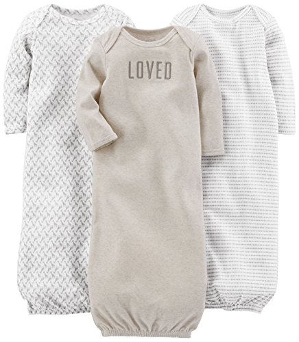 Simple Joys by Carter's Baby 3-Pack Neutral Cotton Sleeper Gown, Grey/White, 0-3 Months