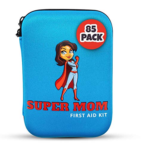 Super Mom First Aid Kit, 85 Piece Set, Compact and Portable for Home, Camping, Vehicle, Emergency or Travel Safety, Treat Cuts, Scrapes, Burns and Small Injuries