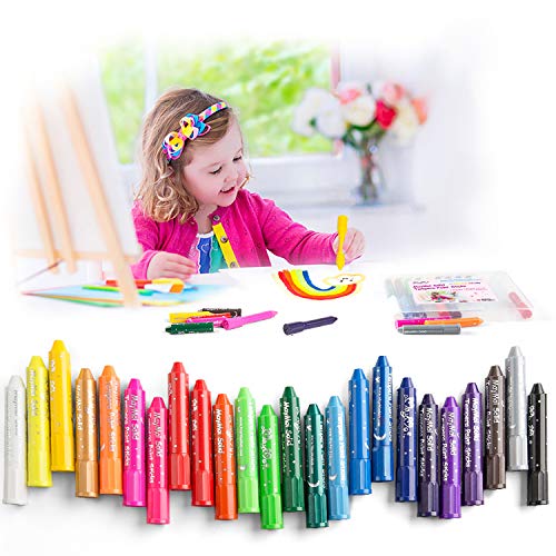 MayMoi Washable Crayons Tempera Paint Sticks for Kids, Teens and Adults, 24 Colors, Non-Toxic, Quick Drying