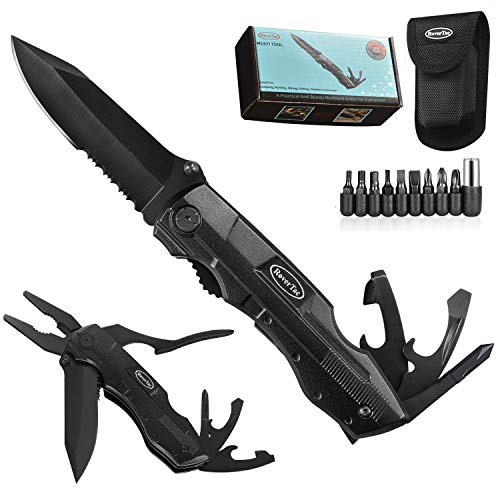 RoverTac Pocket Knife Multitool Folding Knife Upgraded For Camping Fishing Hiking Outdoor EDC Knife with Pliers Screwdrivers Bottle Opener Safety Lock Durable Sheath Unique Gift for men women