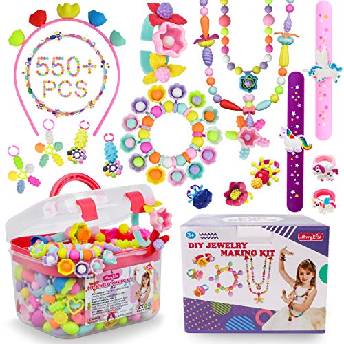 Pop Beads - 550+Pcs DIY Jewelry Making Kit for Toddlers 3, 4, 5, 6, 7 ,8 Year Old, Kids Pop Snap Beads Set to Make Hairband, Necklaces, Bracelets, Rings and Art & Crafts Creativity Toys for Girls Boys