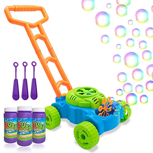 Lydaz Bubble Lawn Mower for Toddlers, Kids Bubble Blower Maker Machine, Summer Outdoor Push Toys, Easter Basket Stuffers Birthday Toys Gifts for Preschool Baby Boys Girls