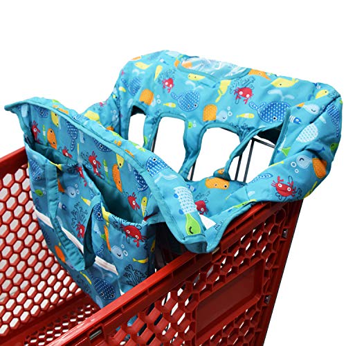 Twin Double Shopping Cart Cover for Baby Siblings with Carrying Case. Fit Wholesale Warehouse Grocery Stores Like Costco SAMS Club (Blue Sea World)