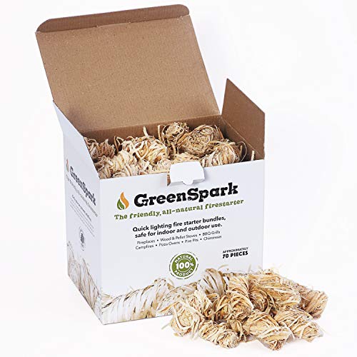GreenSpark – Friendly Fire Starter Bundles, 70 Count, 100% All-Natural, 8-10 Min. Burn, Fireplace, Campfire, Fire Pit, BBQ Grill, Wood & Pellet Stove, Indoor/Outdoor, All-Weather, Super Fast Lighting