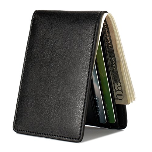 Mens Slim Front Pocket Wallet ID Window Card Case with RFID Blocking - Black