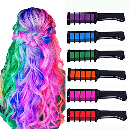 New Hair Chalk Comb Temporary Bright Hair Color Dye for Girls Kids, Washable Hair Chalk for Girls Age 4 5 6 7 8 9 10 New Year Birthday Party Cosplay DIY Children's Day, Halloween, Christmas,6 Colors