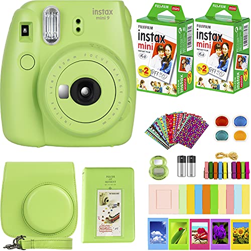 FujiFilm Instax Mini 9 Instant Camera + Fujifilm Instax Mini Film (40 Sheets) Bundle with Deals Number One Accessories Including Carrying Case, Color Filters, Kids Photo Album + More (Lime Green)