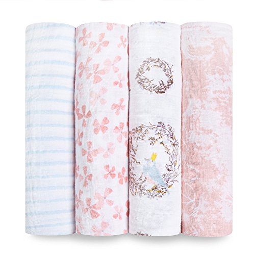 aden + anais Swaddle Blanket, Boutique Muslin Blankets for Girls & Boys, Baby Receiving Swaddles, Ideal Newborn & Infant Swaddling Set, Perfect Shower Gifts, 4 Pack, Bird Song