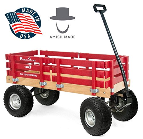 Berlin Flyer Ride Sport Wagon for Kids, All Terrain - Amish Made In the USA - Huge No-Flat Tires - No-Pinch Handle & No-Tip Steering, 300 lb Limit - F410-SS Wagon