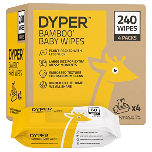 DYPER Viscose from Bamboo Baby Wet Wipes | Unscented for Sensitive Newborn Skin | Hypoallergenic | Honest Ingredients |Made withPlant-Based* Materials + 99% Water | Face & Hand | 4 Packs (240 Count)