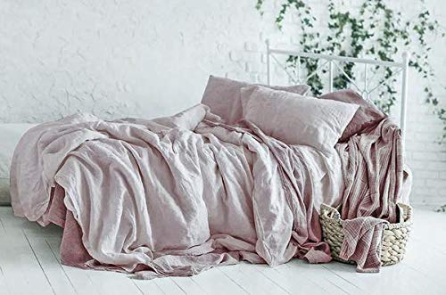 BEDLAM 6 Piece Sheets Set 100% French Linen Sheet 16 Inch Deep Pocket Natural Farmhouse Bedding Solid Soft Luxury Hotel Bed Pure European Flax - Bedsheet, Fitted Sheet, 4 Pillowcases (Queen, Blush)