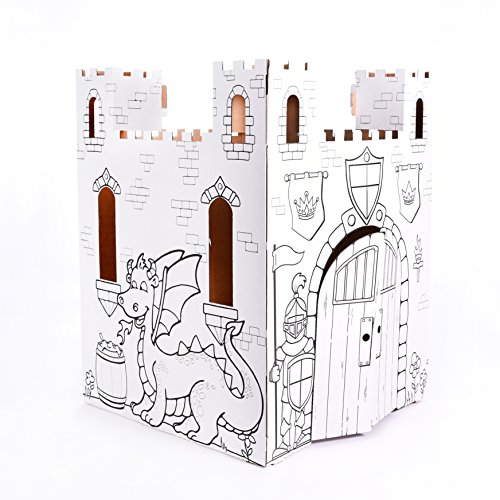 Easy Playhouse Fairy Tale Castle - Kids Art & Craft for Indoor & Outdoor Fun, Color, Draw, Doodle – Decorate & Personalize a Cardboard Fort, 32" X 32" X 43. 5" - Made in USA, Age 2+, White