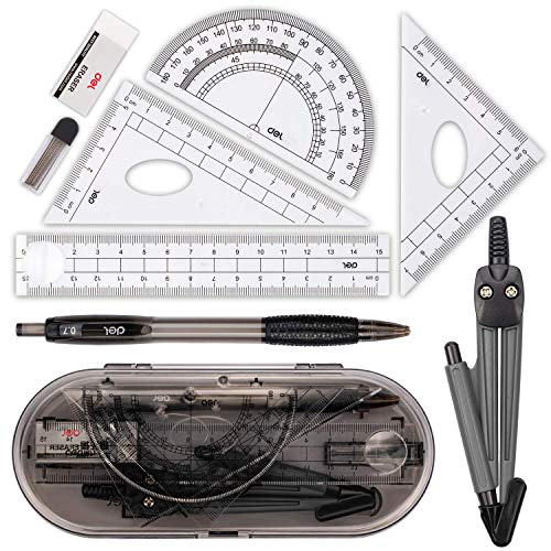 Compass Set, Muscccm Compass for Geometry Math Geometry Kit 8 Pieces - Student Supplies Drawing Compass, Protractor, Rulers, Pencil Lead Refills, Pencil, Eraser for Students and Engineering Drawing