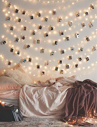 Photo Clip String Lights 17Ft - 50 LED Fairy String Lights with 50 Clear Clips for Hanging Pictures, Photo String Lights with Clips - Perfect Dorm Bedroom Wall Decor Wedding Decorations