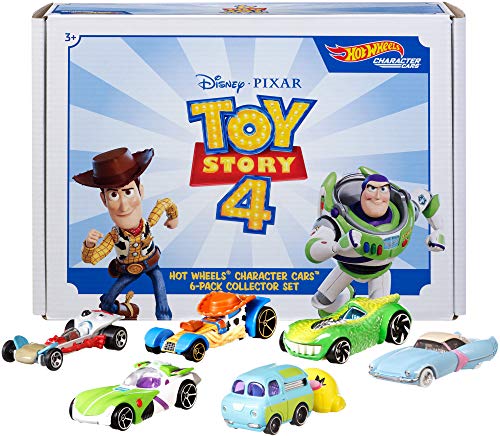 ​Disney and Pixar Toy Story 4 Character Cars by Hot Wheels 1:64 Scale Woody, Buzz Lightyear, Bo Peep, Forky, Ducky and Bunny, and Rex Ages 3 And Up