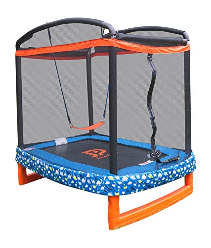 JUMP POWER 72" x 50" Rectangle Indoor/Outdoor Trampoline & Safety Net with Swing Combo. for Toddlers & Kids