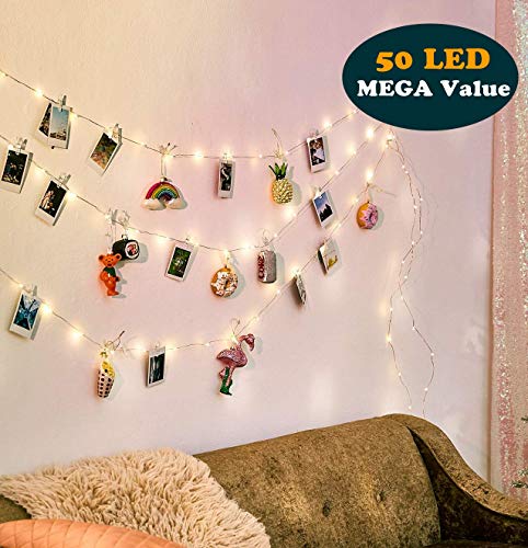 EZDC 50 LED Photo Clip String Lights, Fairy Lights with Clips, Lights with Clips for Pictures, Polaroid Lights with Clips for Bedroom & Dorm Room Decoration