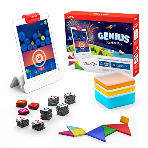 Osmo - Genius Starter Kit for iPad - 5 Hands-On Learning Games - Ages 6-10 - Math, Spelling, Problem Solving, Creativity & More - (Osmo iPad Base Included), Multicolor