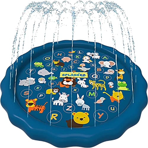 SplashEZ 3-in-1 Splash Pad, Sprinkler for Kids and Wading Pool for Learning – Children’s Sprinkler Pool, 60’’ Inflatable Water Summer Toys – “from A to Z” Outdoor Play Mat for Babies & Toddlers